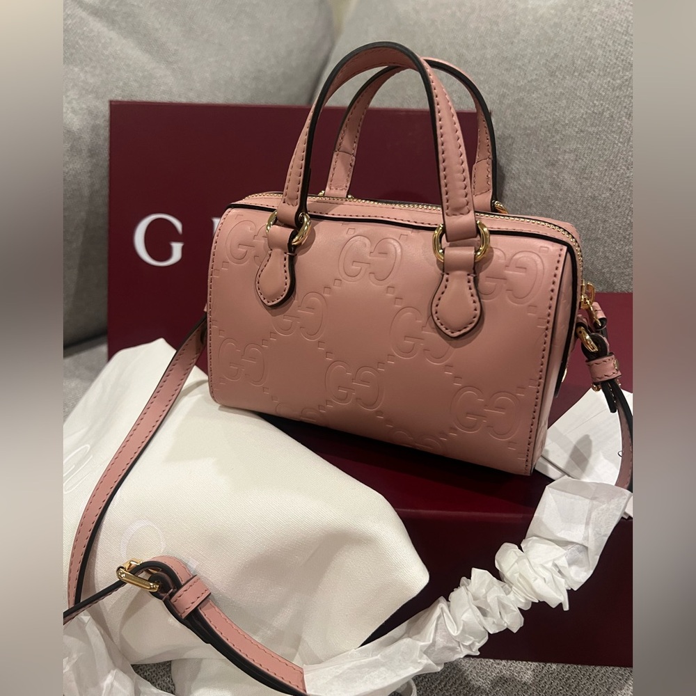 Sold not available Gucci GG Super Mini Blush Pink Leather Crossbody Bag - Picture 2 of 14